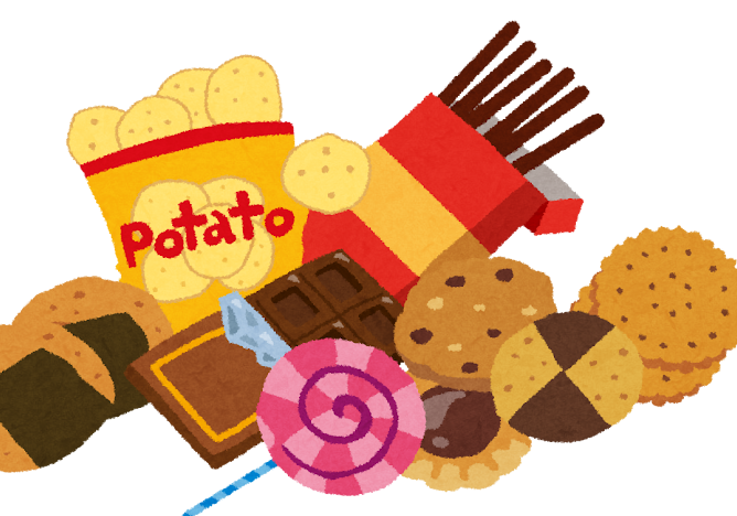 ポテトチップスやクッキーなどスナック菓子の詰め合わせ