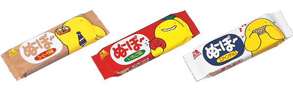 森永製菓「ぬ〜ぼ〜」のコーヒー味・いちご味・ミルク味のパッケージが並んだ写真。商品データ比較の事例を表すイメージ。