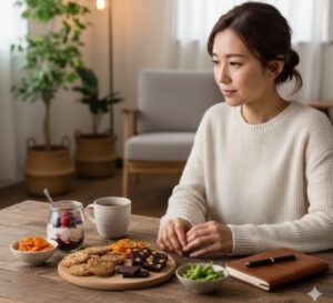 ご飯を食べずお菓子中心になりがちな大人が、たんぱく質やナッツを取り入れて食生活を整えようとして